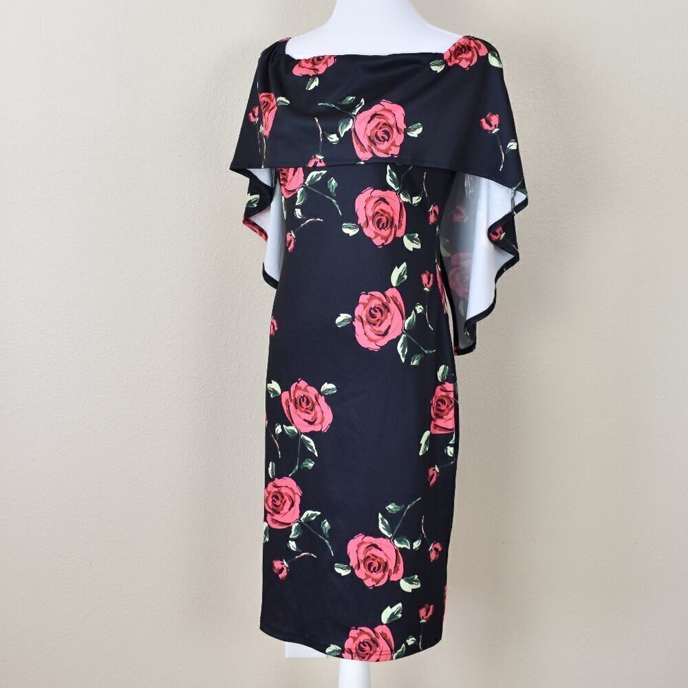 Grace Karin Off Shoulder Floral Cape Sheath Dress NEW - M - Picture 5 of 10